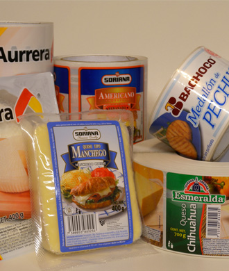etiquetas adhesivas para productos lácteos, las cuales puede estar en contacto con alimentos